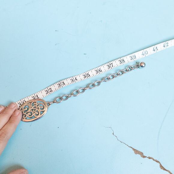 Silver Metal Black Leather Braided Chain Style Adjustable Clasp Waist Belt - Picture 6 of 6